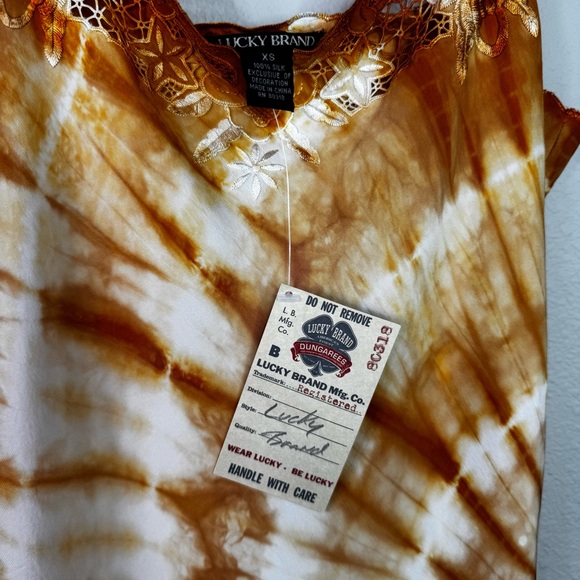 Lucky Brand Orange Tie-Dye Dress Silk Lace Slip XS Surfer Girl - Picture 4 of 12